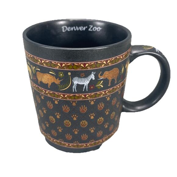 Denver Zoo Coffee Mug Charcoal Gray Copper Animal Paw Prints Elephant Lion Zebra - Picture 1 of 6
